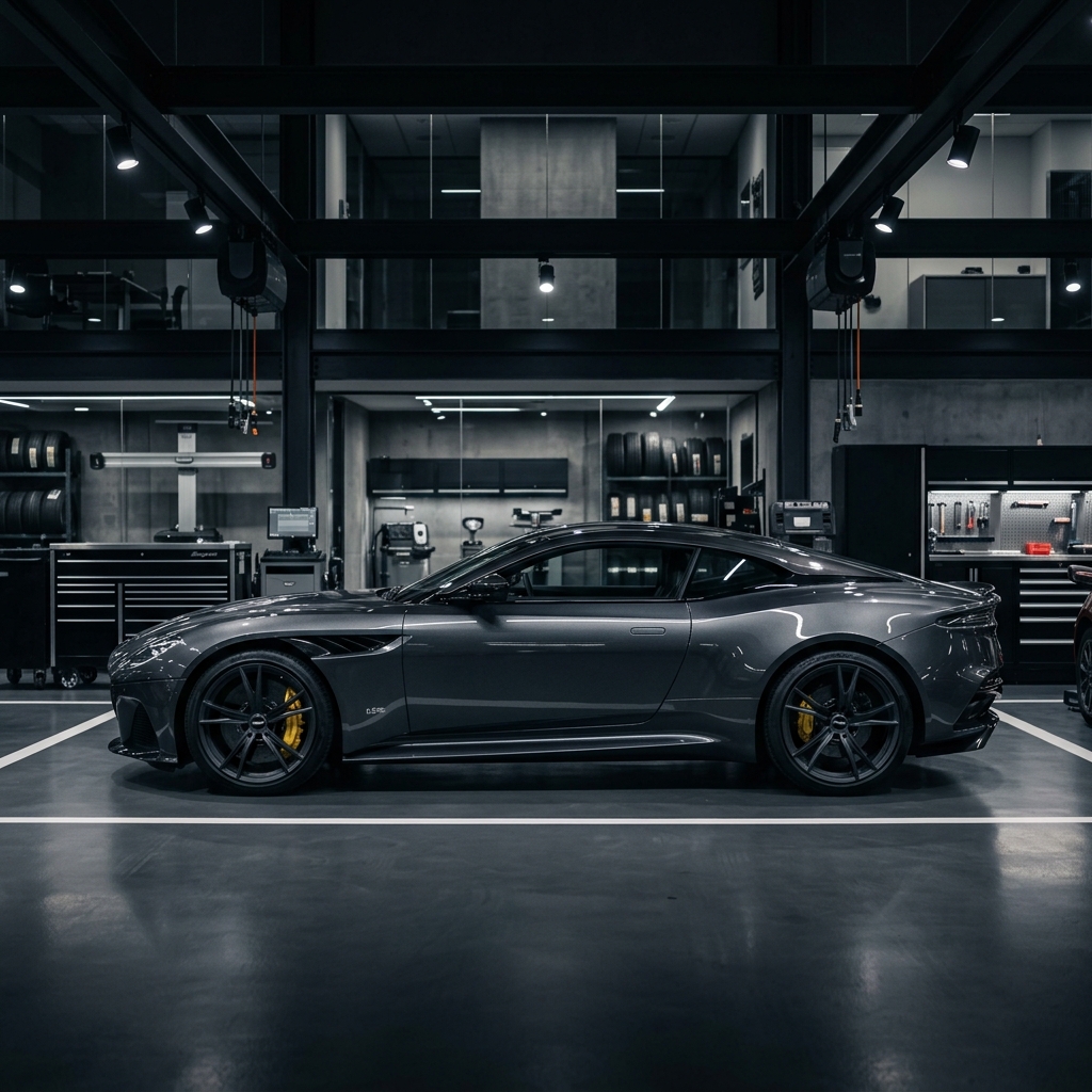 Glossy detailed luxury car in a premium workshop